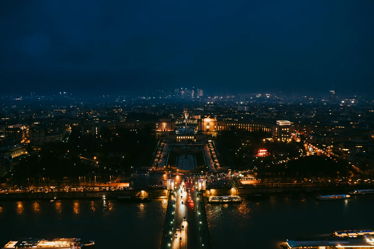 Paris lit gold at night
