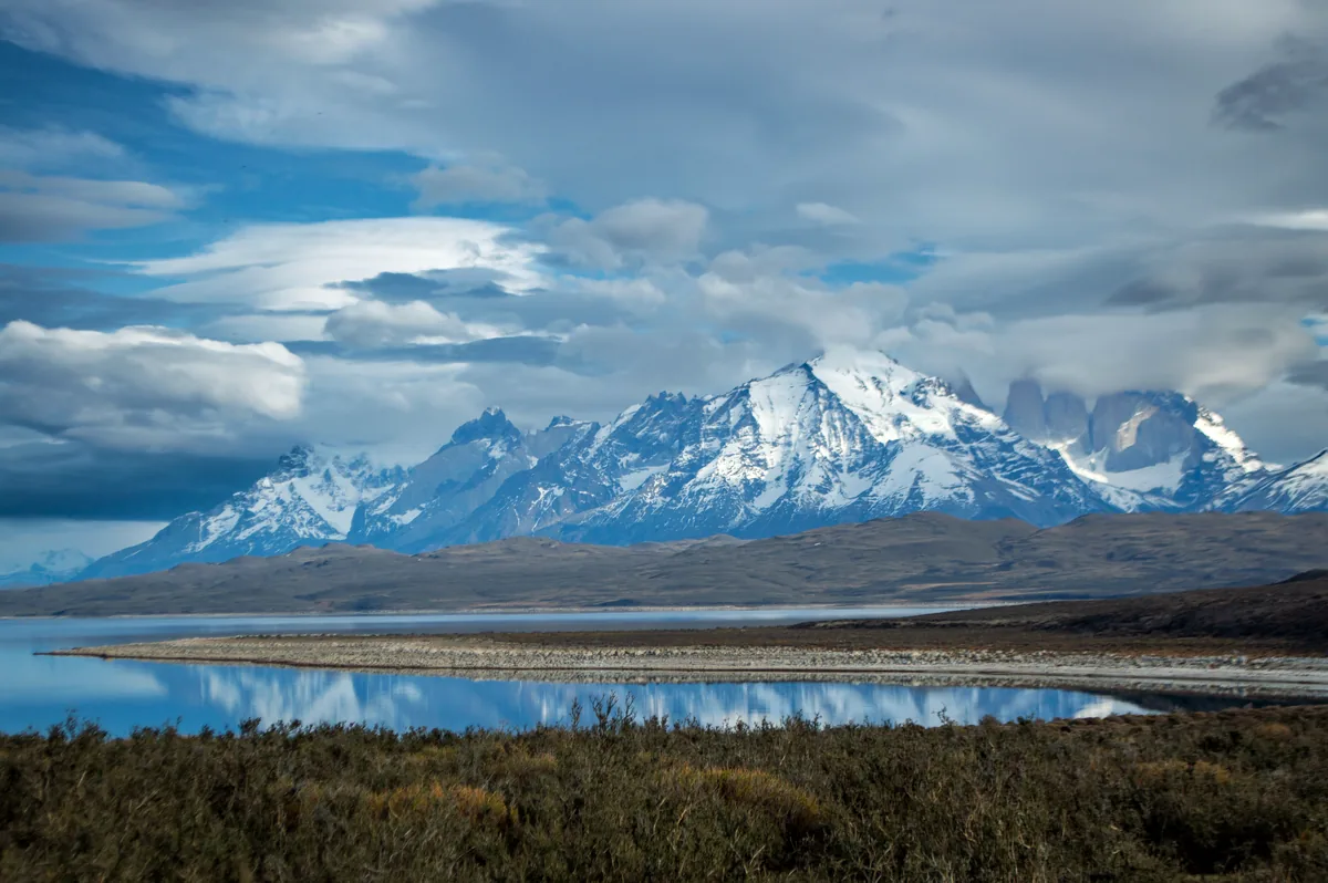 Sarmiento Lake and mountains in Torres del Paine, Patagonia