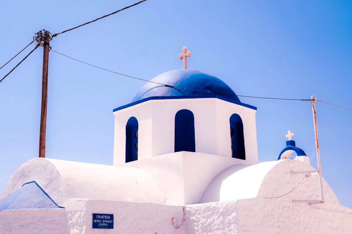A blue dome church in Santorini